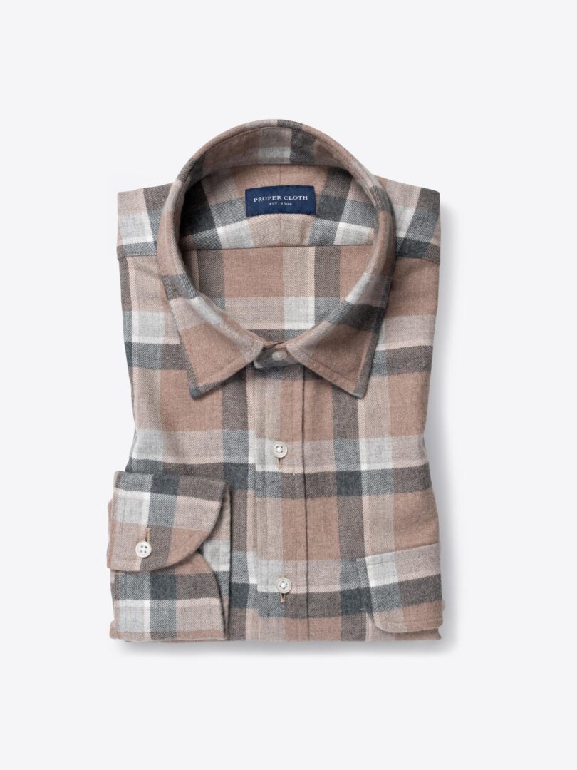 Canclini Beige and Grey Shadow Plaid Beacon Flannel 