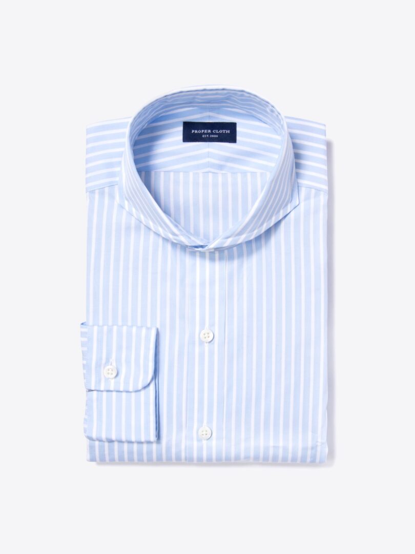 Canclini 120s Sky Blue Reverse Bengal Stripe Tailor Made Shirt 