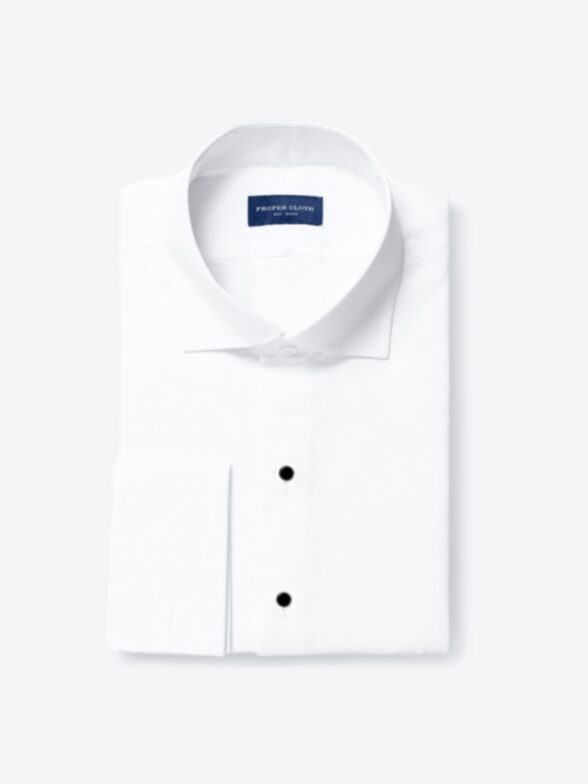White Stretch Broadcloth Pique Tuxedo Shirt Product Image