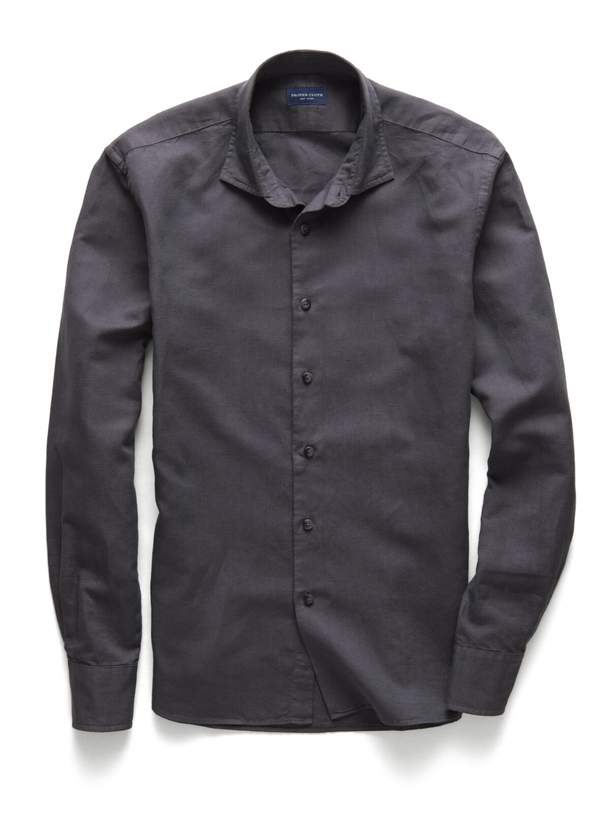 Charcoal Garment Dyed Cotton Linen Oxford Shirt by Proper Cloth