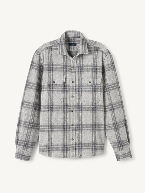 The Stowe Flannel Button Down in Slate and Grey Ombre Plaid