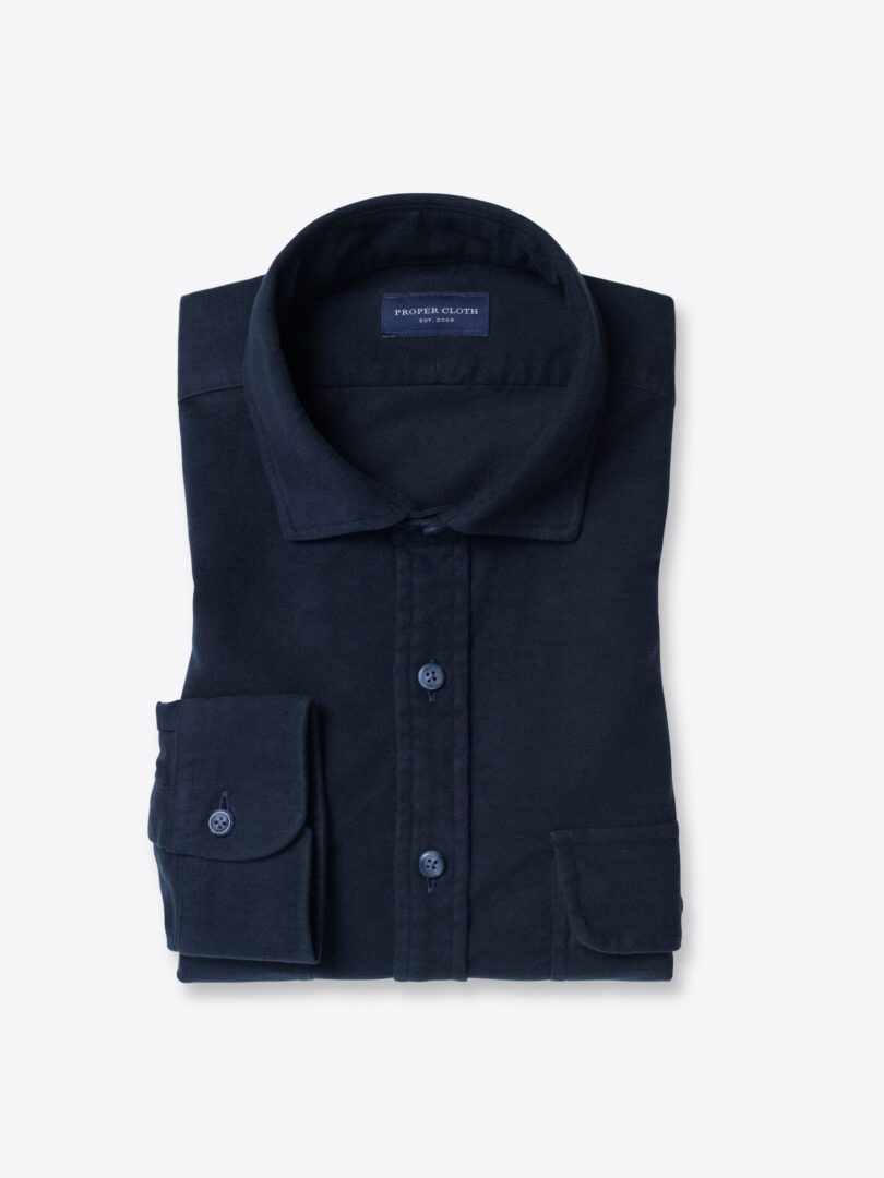 Italian Navy Cotton Blend Stretch Chamois 