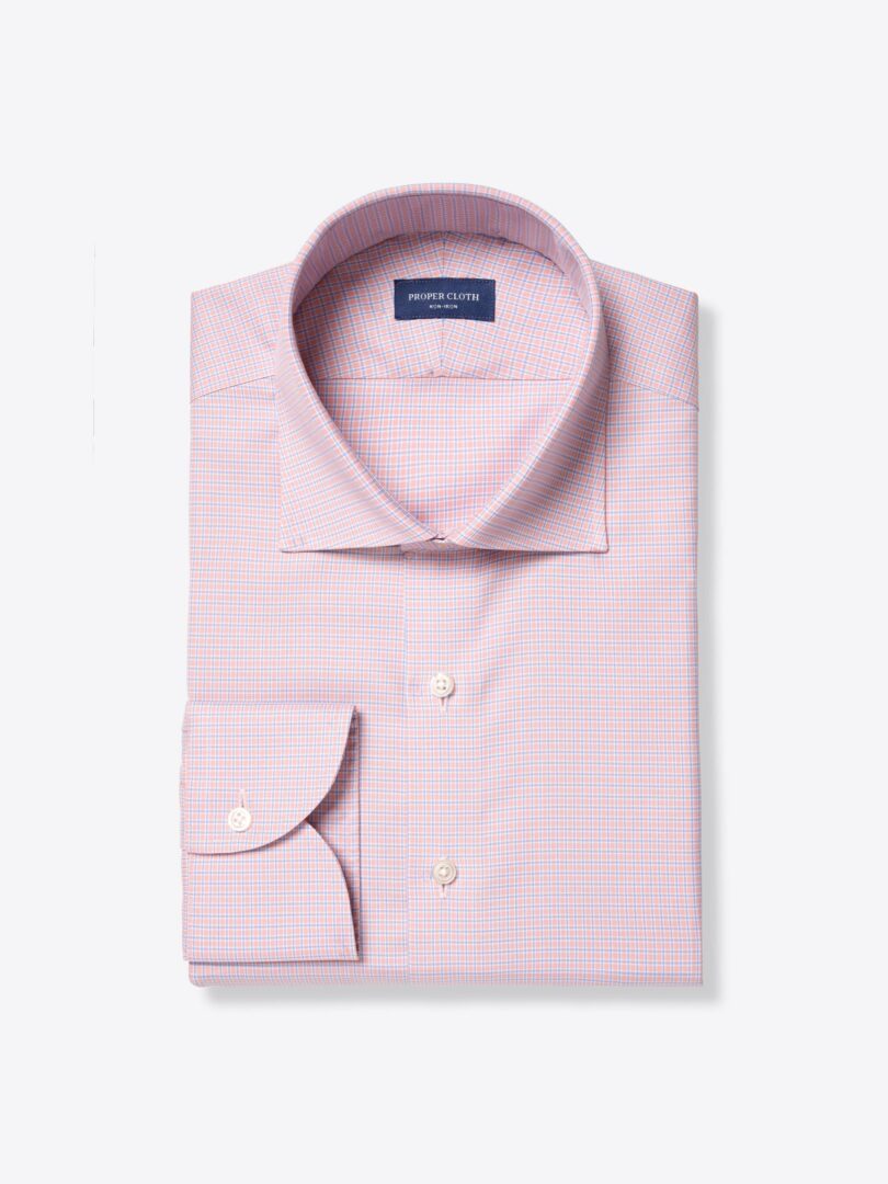 Thomas Mason Non-Iron Peach and Blue Small Check 