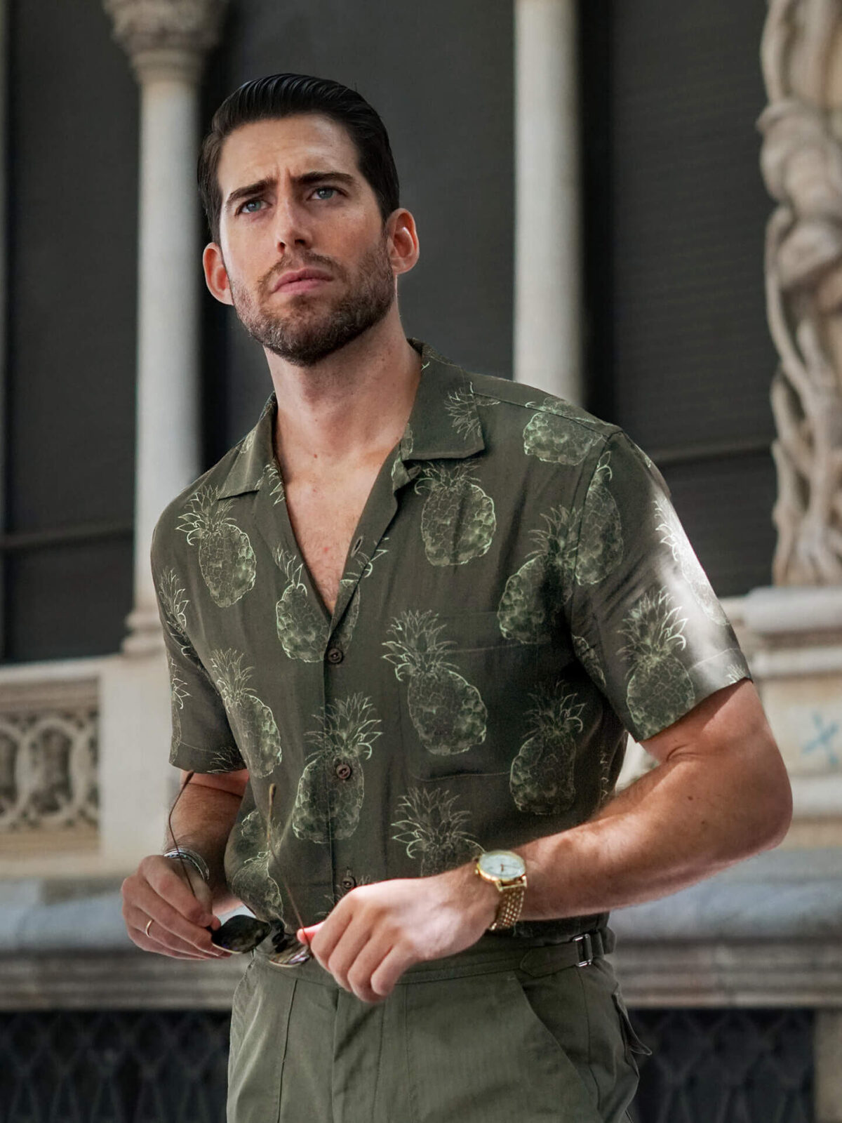 pineapple dress shirt Indochino Men's Custom Langford Pineapple Print Sage Green Shirt