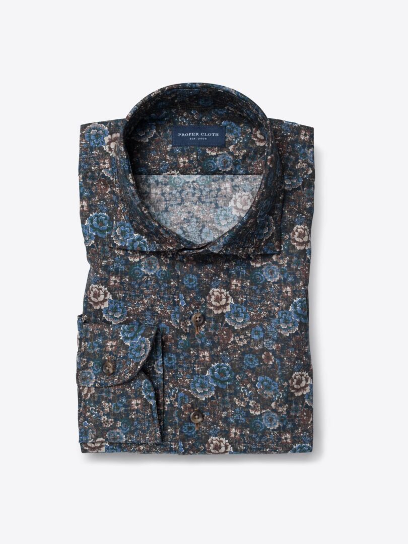 Albini Brown Faded Floral Print Twill 