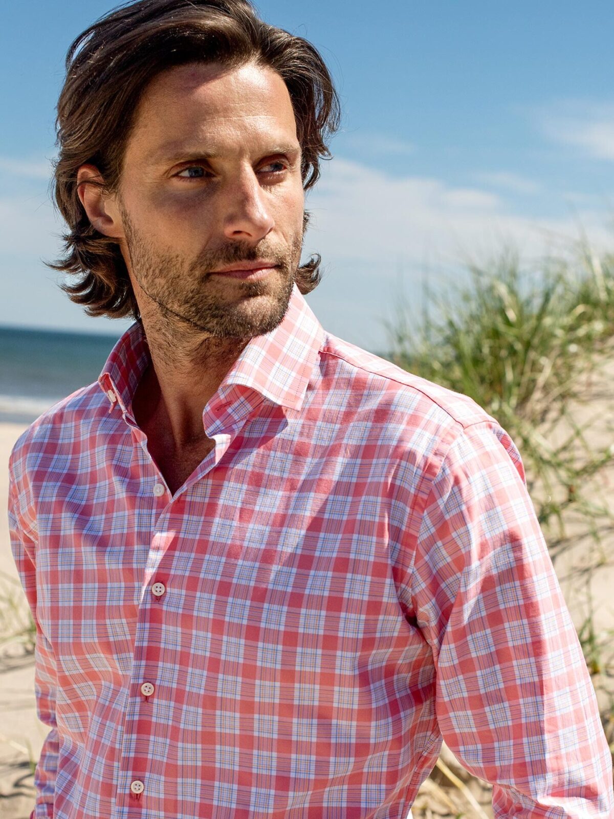 large check dress shirt Sorrento Coral Blue and Orange Large Check Shirt