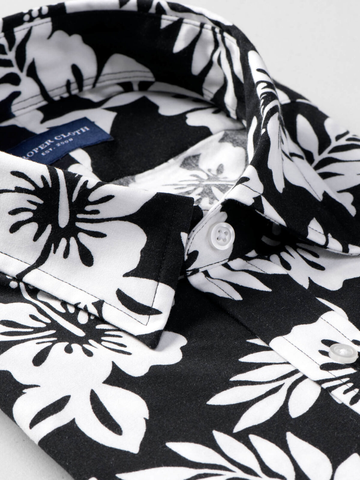 Japanese Black and White Aloha Floral Custom Made Shirt Shirt by