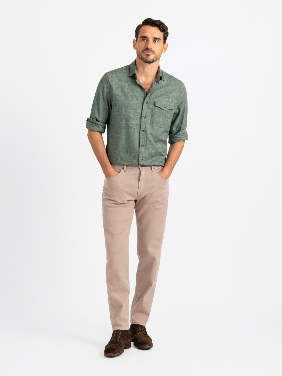 The Italian Slub Weave Sport Shirt in Moss