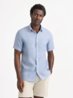 Blue Chambray Washed Linen Shirt by Proper Cloth Blue Chambray Washed Linen Shirt by Proper Cloth