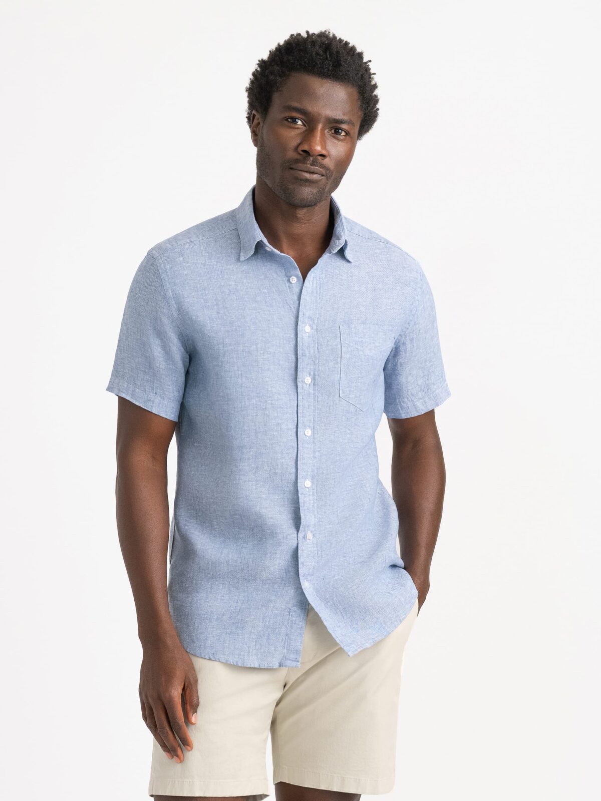 Blue Chambray Washed Linen Shirt by Proper Cloth