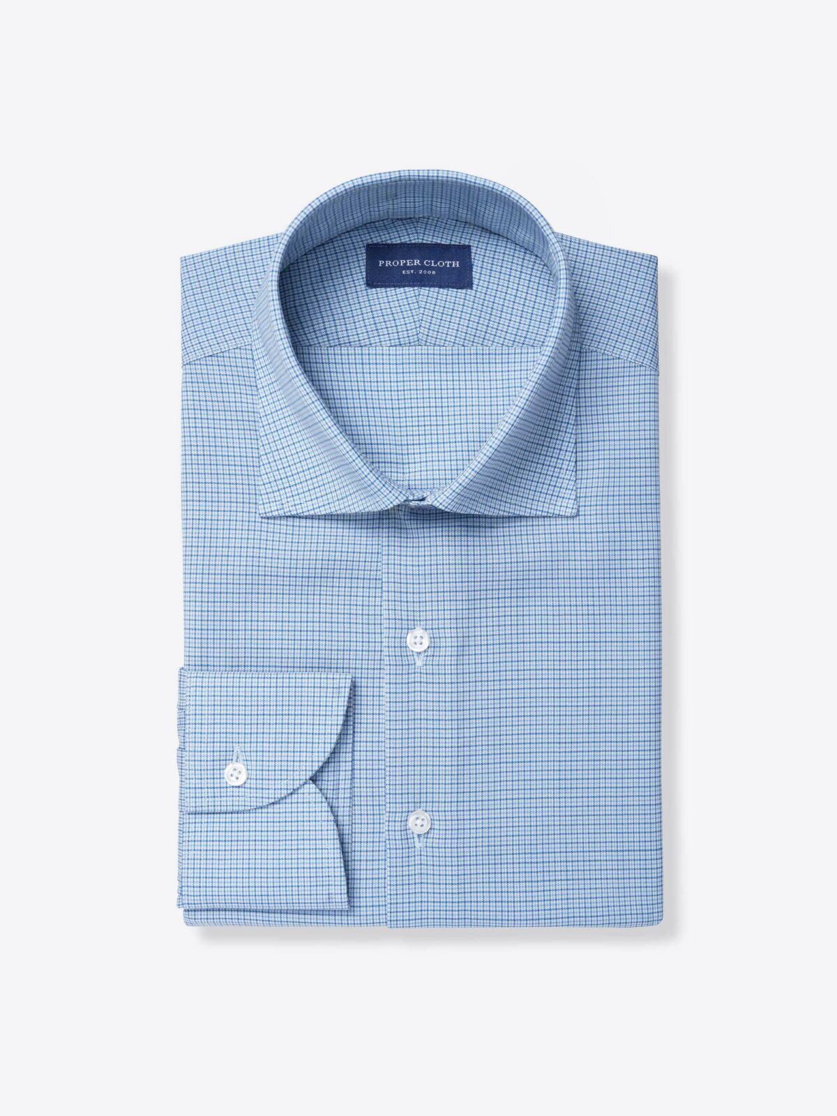 Reda Blue and Light Blue Micro Check Merino Wool Shirt