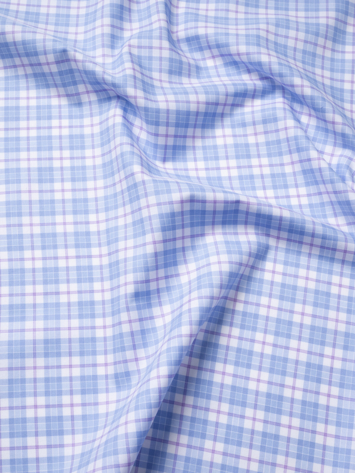 Varick Light Blue and Lavender Multicheck Twill Shirts by Proper Cloth