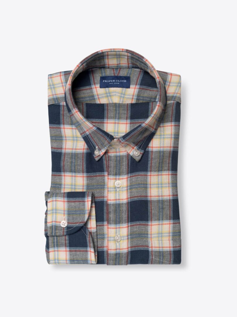 Japanese Navy and Faded Red Cotton and Linen Plaid 