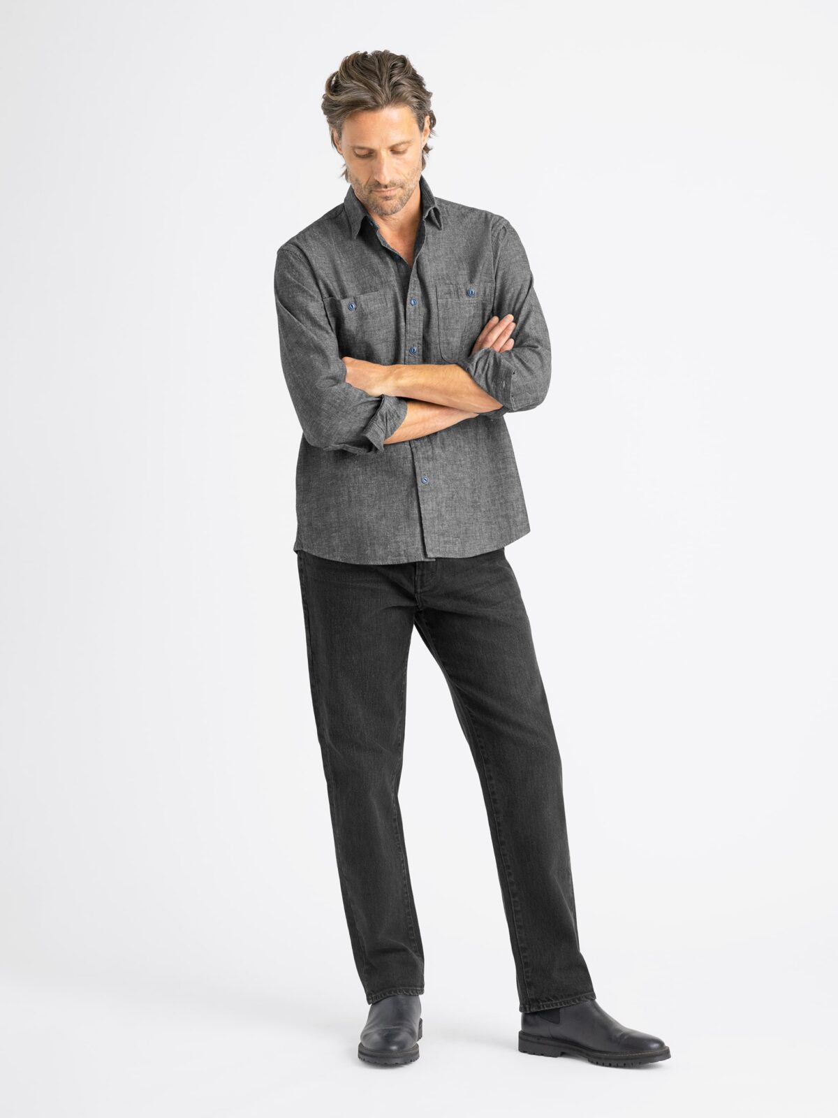 The Japanese Selvedge Heavy Chambray Utility Shirt in Black