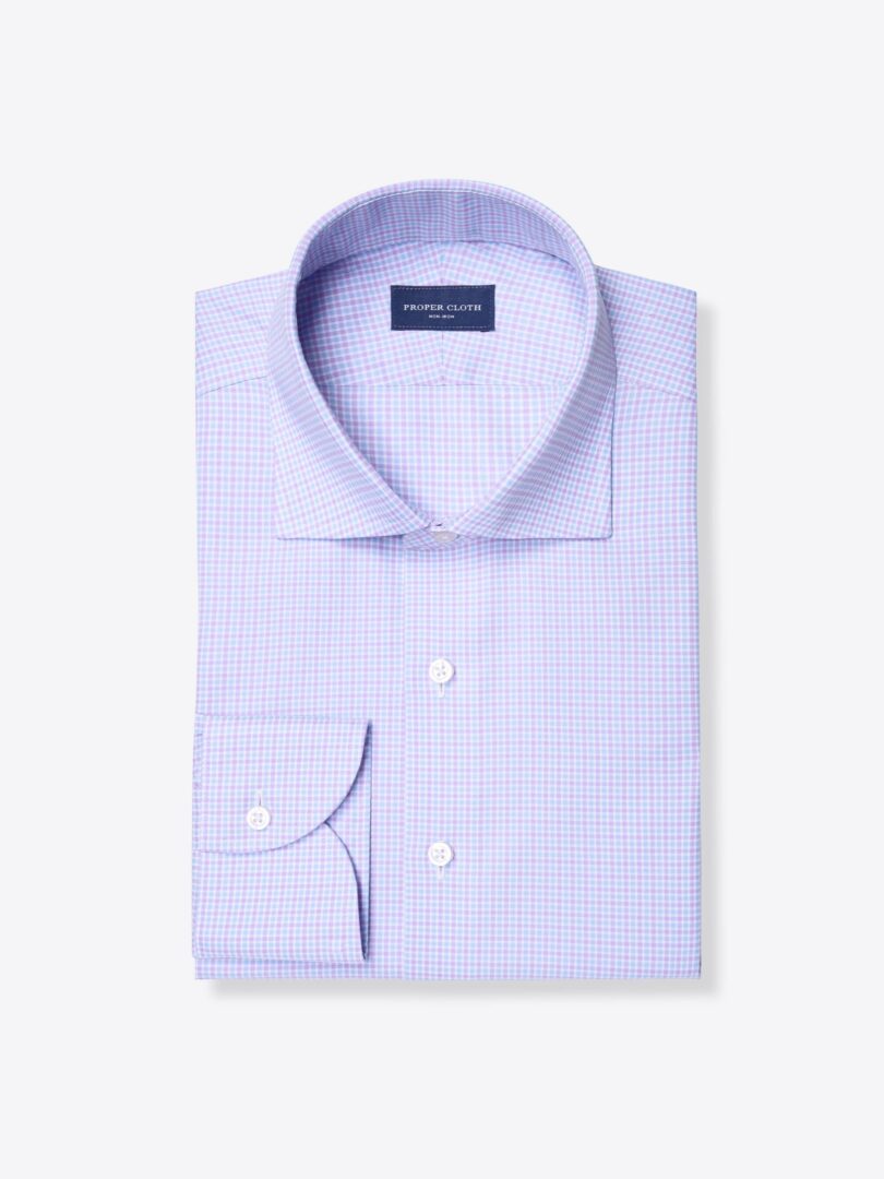 Non-Iron Supima Lavender and Blue Multi Gingham Custom Made Shirt 