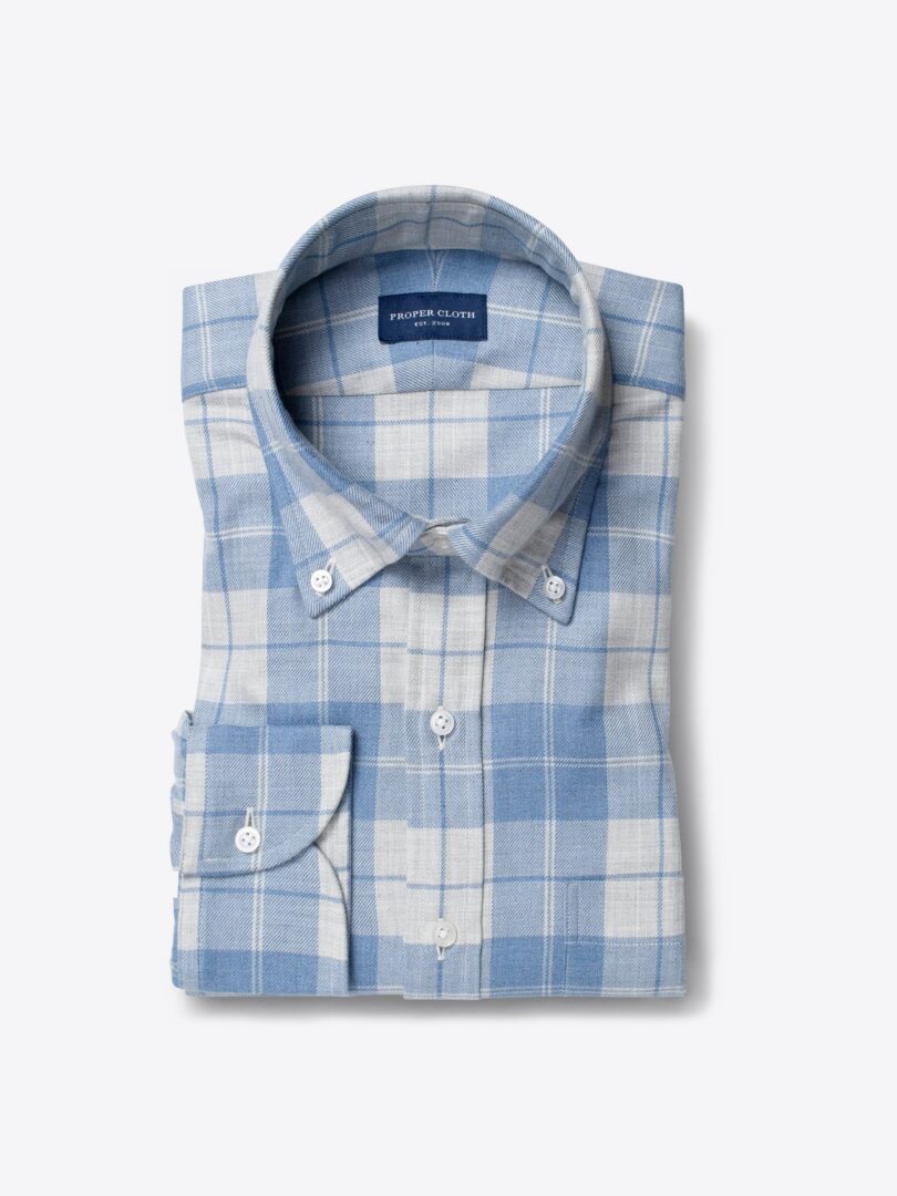 Grey and Faded Blue California Plaid Fitted Shirt 