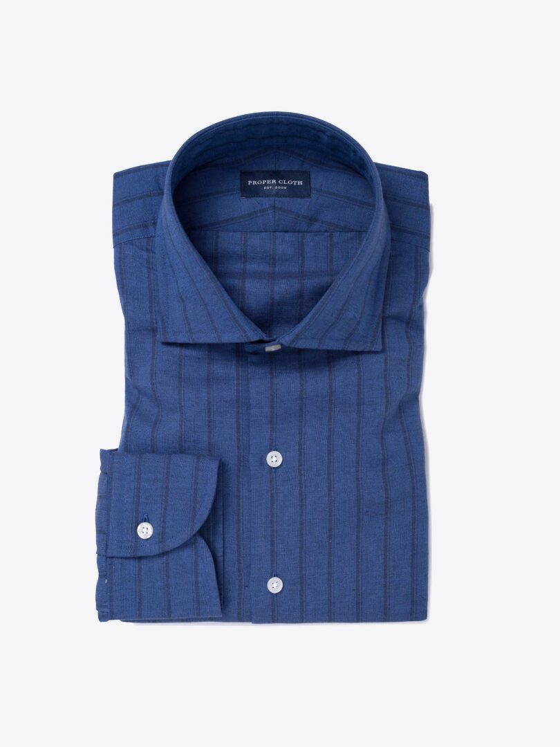 Royal Blue Cotton and Linen Vintage Stripe Tailor Made Shirt 