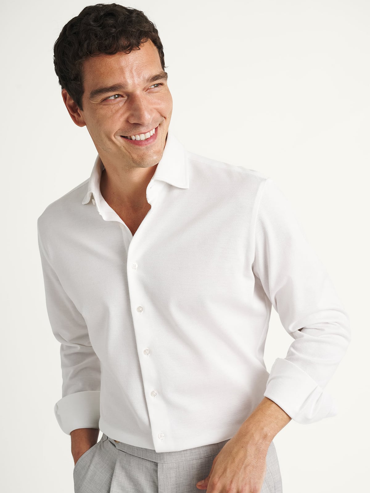 The Italian Knit Pique Dress Shirt in White