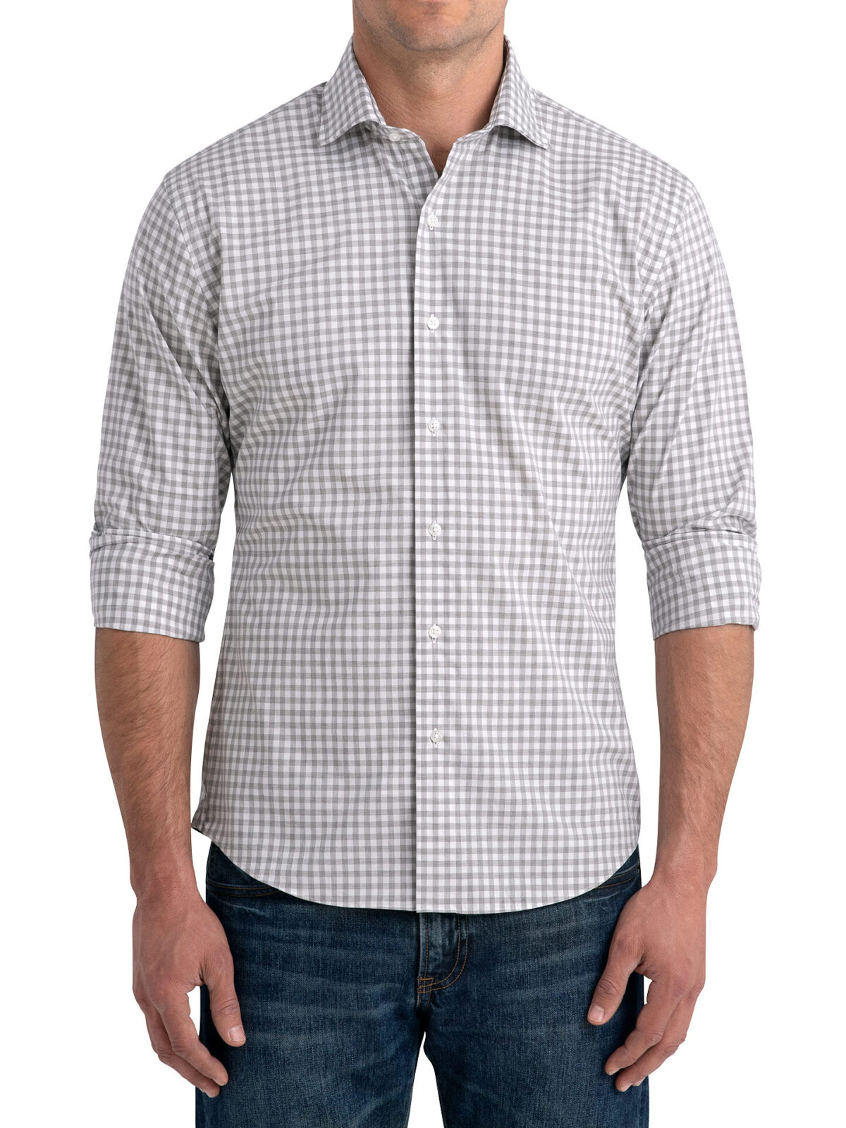 grey gingham dress shirt Chef Works Women's Modern Gingham Long Sleeve Dress Shirt