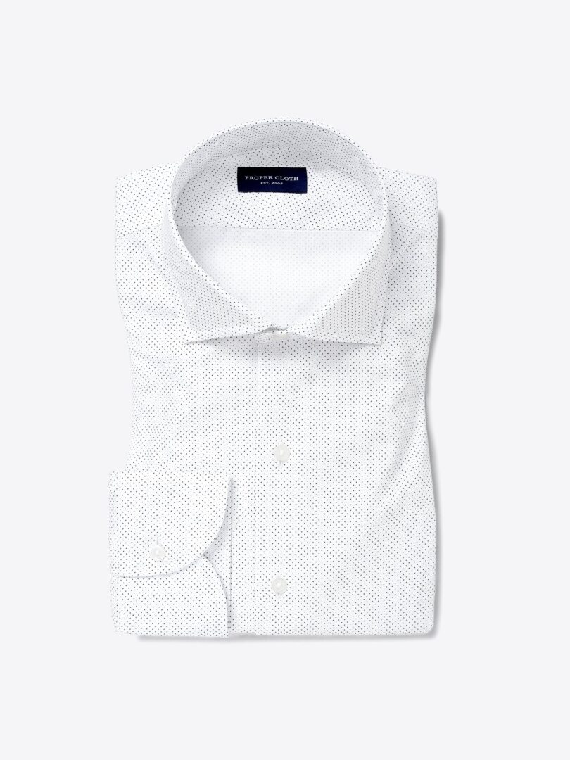 White and Navy Pindot Print Tailor Made Shirt 