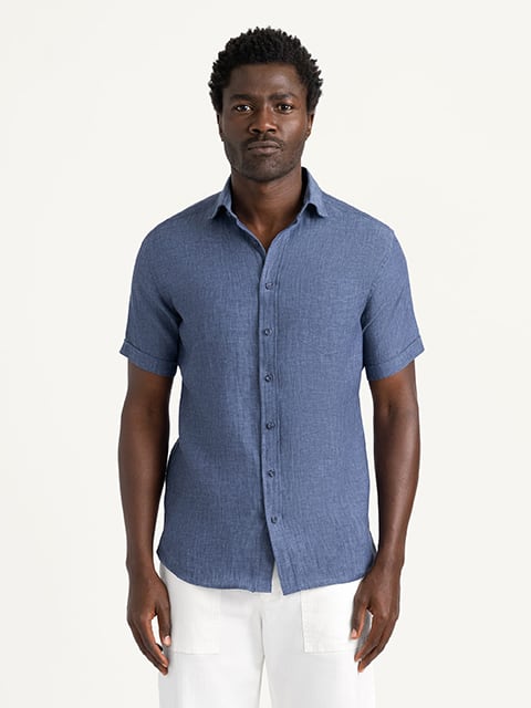 The Japanese Double Cloth Camp Shirt in Navy