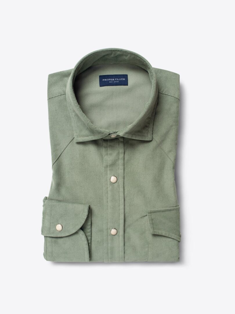 Sage Micro Corduroy Men's Dress Shirt 