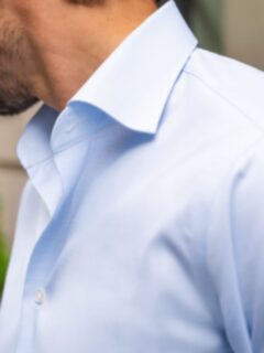 The Thomas Mason Wrinkle-Resistant Shirt in Light Blue Glen