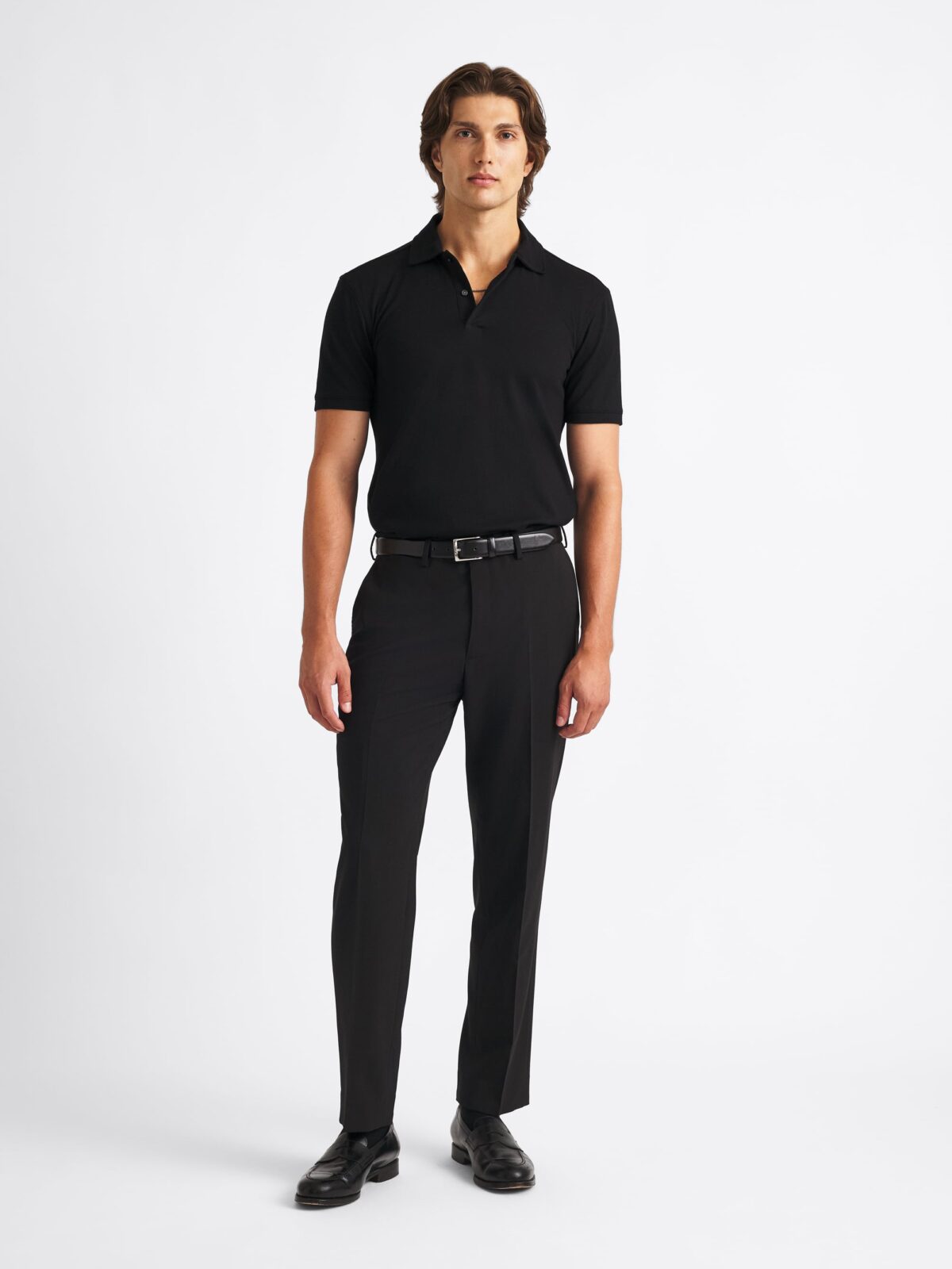 The Italian Cotton Pique Polo in Black