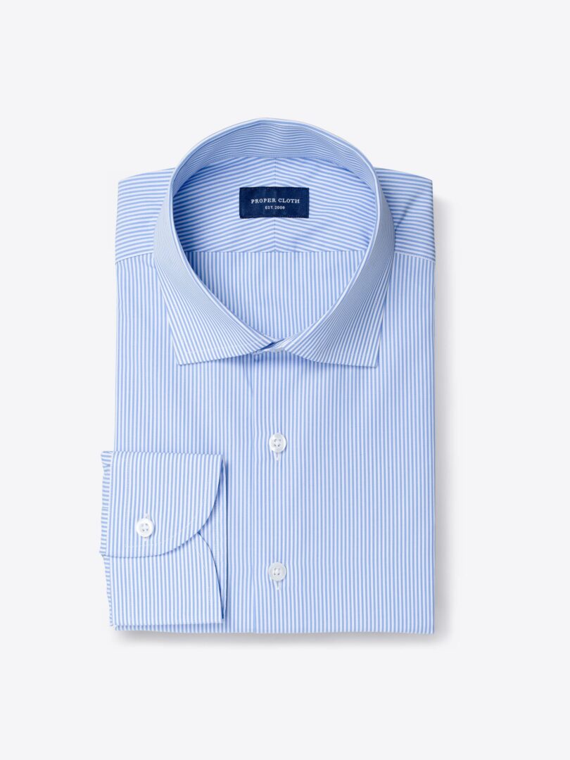 140s Light Blue Wrinkle-Resistant Pencil Stripe Dress Shirt 