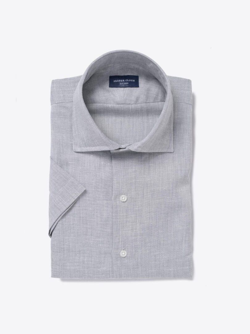 Thomas Mason Grey Melange Cotton Linen Oxford Dress Shirt 