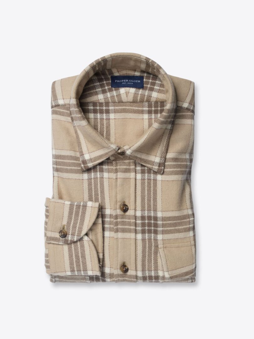 Portuguese Faded Beige and Cream Plaid Flannel 