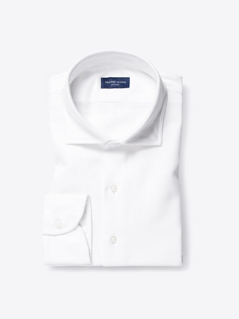 Albiate White Cotton Linen Denim Fitted Shirt 