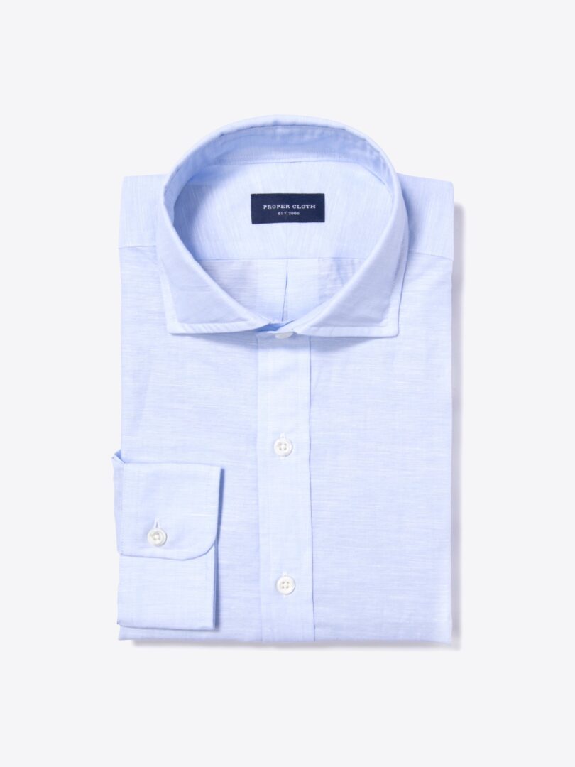 Light Blue Fine Cotton Linen Tailor Made Shirt 
