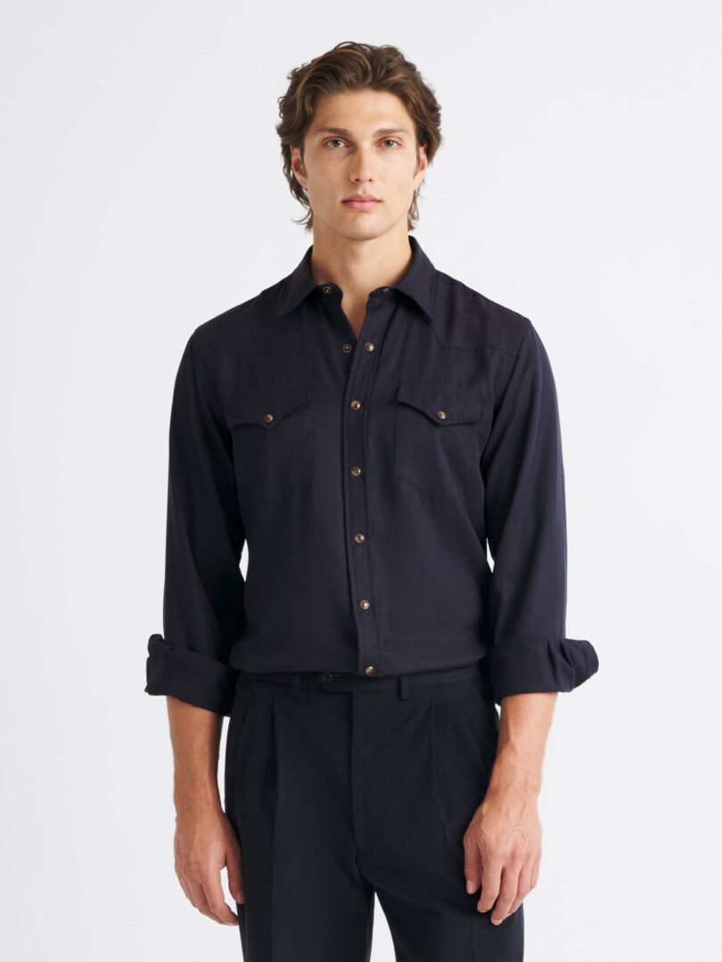 Navy Tencel Western Shirt Thumb Detail