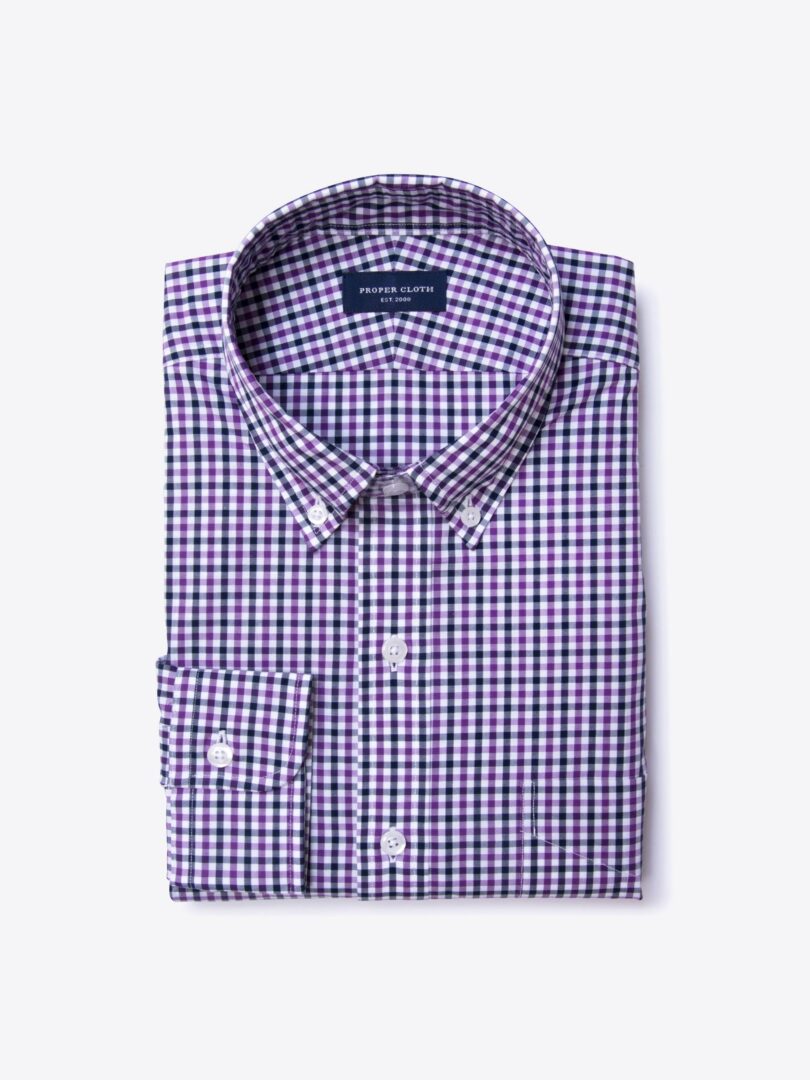 Purple and Navy Gingham Fitted Dress Shirt 