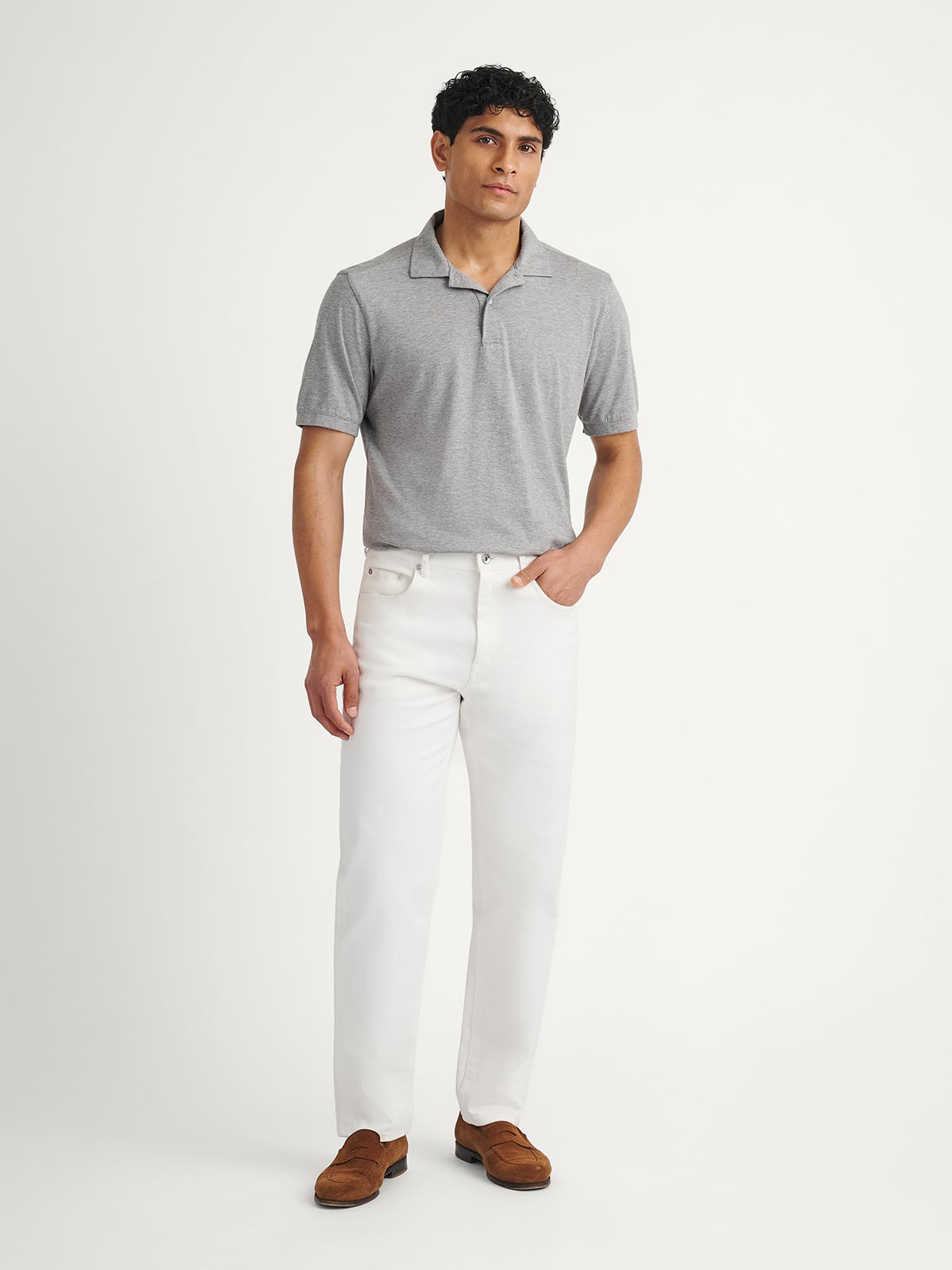 The Japanese Jersey Knit Polo in Grey Melange