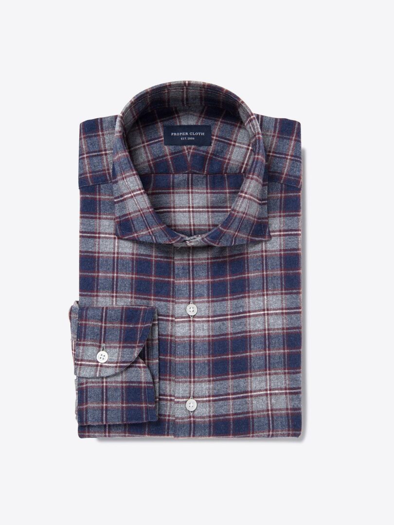 Whistler Navy Grey and Crimson Plaid Flannel Custom Made Shirt 