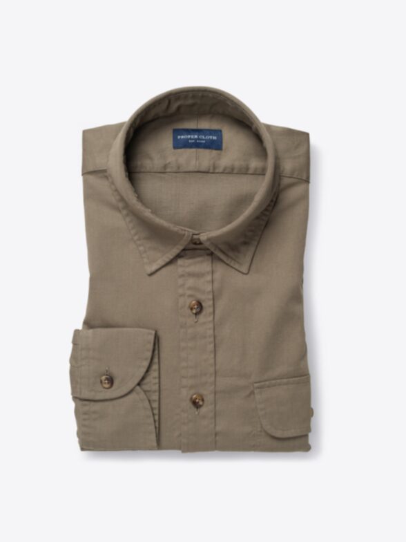 Albiate Khaki Washed Cotton and Linen Denim
