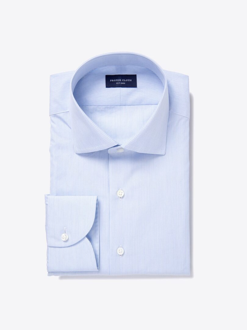 Thomas Mason Light Blue End-on-End Stripe Custom Dress Shirt 