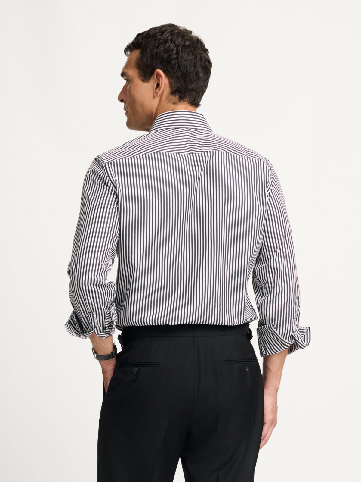 The Thomas Mason Luxury Broadcloth Shirt in Black and White Stripe