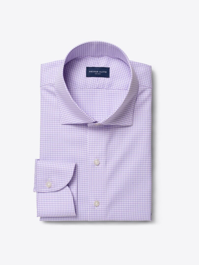 Thomas Mason Non-Iron Lavender Gingham Fitted Dress Shirt 