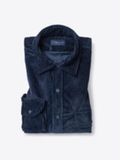 Duca Visconti Faded Navy Supima Wide Corduroy Shirt by Proper Cloth