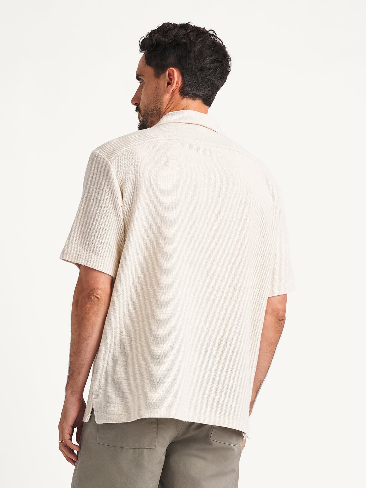 The Crochet Weave Camp Shirt in Off White Crochet
