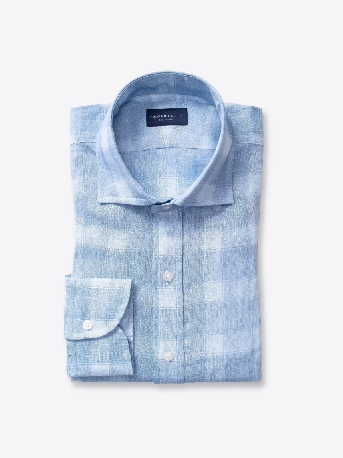 Light Blue Linen Plaid Fitted Dress Shirt Shirt by Proper Cloth