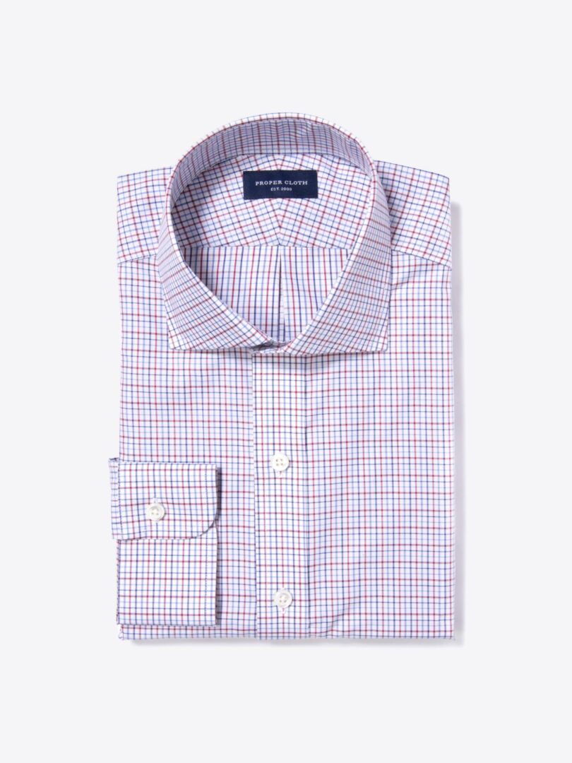 Albini Red Multi Tattersall Fitted Dress Shirt 