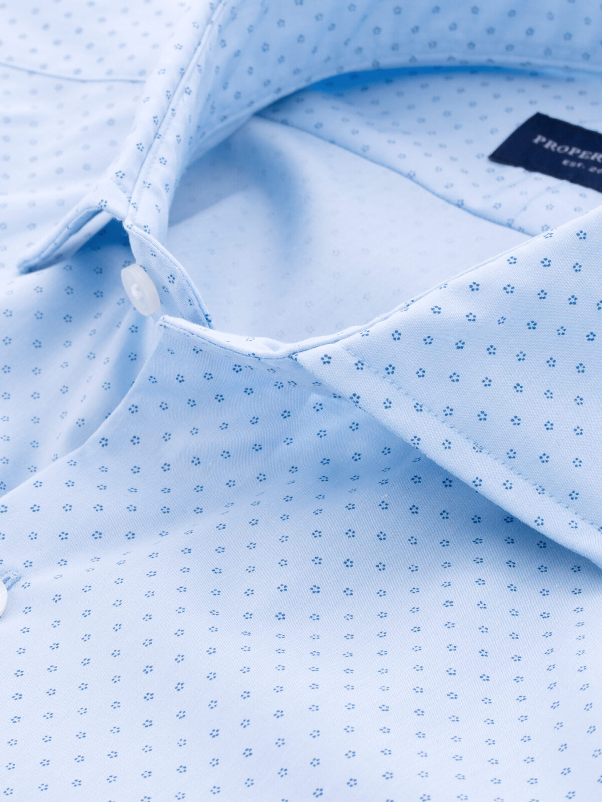 Light Blue and Navy Micro Floral Print Fitted Shirt Shirt by Proper Cloth