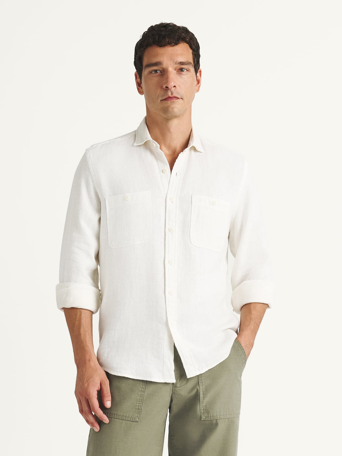 The Heavyweight Rustic Linen Utility Shirt in Off White