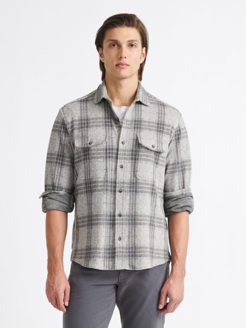 Grey Melange Plaid Viscose Blend Knit Thumb Detail