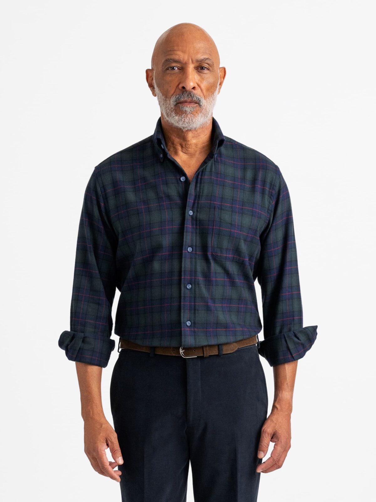 The Tartan Flannel Sport Shirt in Navy Green and Red