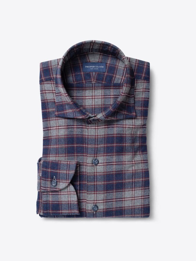 Whistler Navy Grey and Crimson Plaid Flannel Dress Shirt 